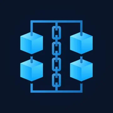 Blue cubes with chain icon - vector blockchain sign Illustrazione stock