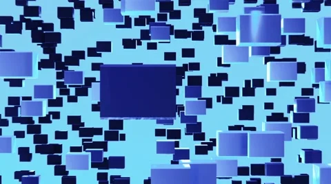Blue cubes of crystals gathering and disintegrating into a wall Stock Footage 62841986