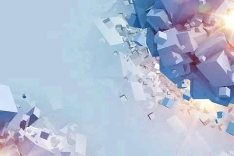 Blue Cubes Explosion Concept Background 스톡 일러스트