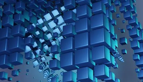 Blue cubes falling digital background abstract technology illustration Stock Illustration