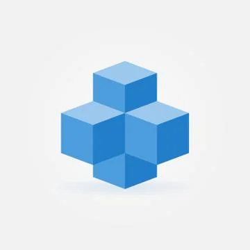 Blue cubes icon - vector blockchain technology sign Illustrazione stock