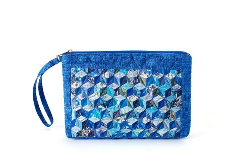 Blue cubes pattern patchwork mini zipper bag Stock Photos