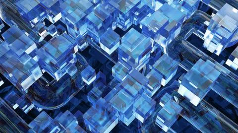 Blue cubes technology led light modern futuristic abstract background 3D illu Stock-Illustration
