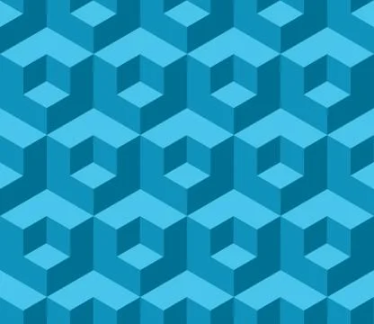 Blue cubic geometric seamless pattern Stock Illustration