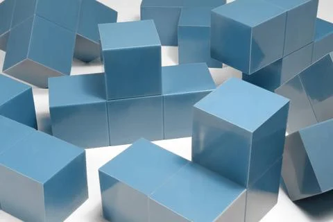 Blue cubic objects studio photography of some blue cubic elements in light... 스톡 사진