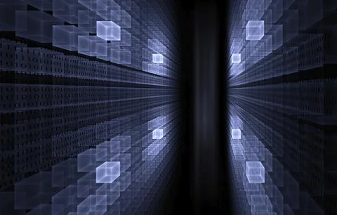 Blue cubic perspective with binary code data flow Illustrazione stock