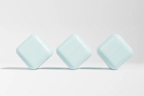 Blue cubic shape cream jar mockup, round cube skincare packaging Stock Illustration