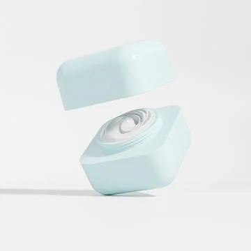 Blue cubic shape cream jar mockup, round cube skincare packaging Stock-Illustration