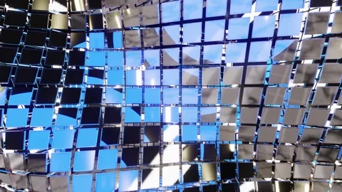 Blue Cubic Wall and Disco Ball Reflections Party Background VJ Loop Stock Footage 332546528