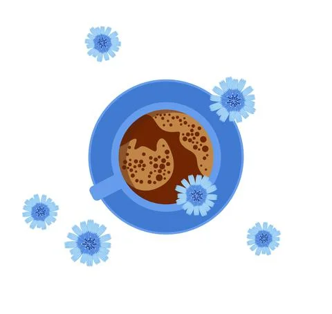 Blue cup with a drink of chicory root and chicory flowers Stock Illustration