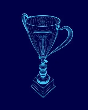 Blue cup with a handle and a stem. The cup is on a pedestal Illustration