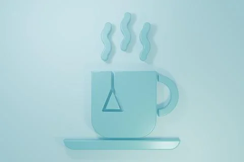 Blue Cup of tea with tea bag icon isolated on blue background. Minimalism c.. Stock Illustration