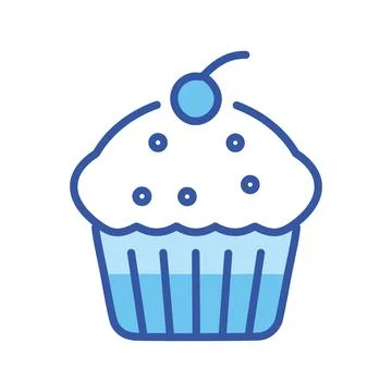 Blue cupcake icon. Simple blue line icon depicting a cupcake with frosting .. Stock Illustration