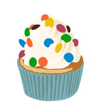 Blue Cupcake, muffin vector drawing on white. Stock Illustration