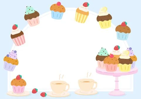 Blue cupcake party frame 2 Stock Illustration