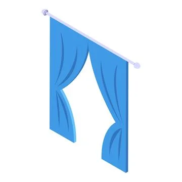Blue curtain partially open on white background isometric view Stock Illustration