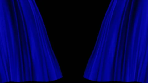 Blue Curtains open, isolated black backgraund Stock Footage 50003753