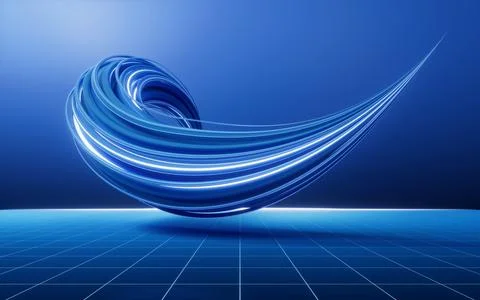 Blue curve geometry lines, 3d rendering. Stock Illustration