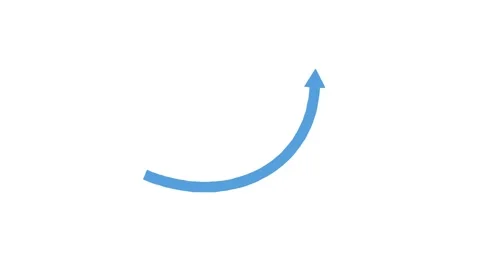 Blue Curved Arrow Rotating Upward on White Background Stock Footage 342467842