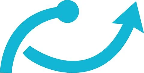 Blue curved arrow starting with circle node Stock Illustration