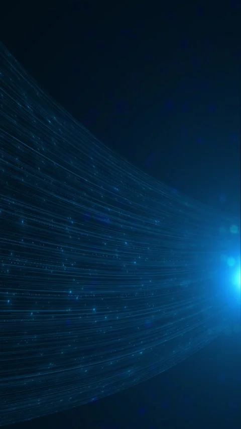 Blue curved data stream background with flowing light trails, dotted particles, Stock Footage 340551319