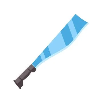 Blue curved sword with black handle on white background Illustration