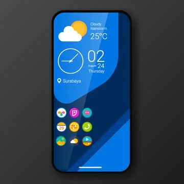 Blue custom user interface home screen realistic smartphone design Stock Illustration