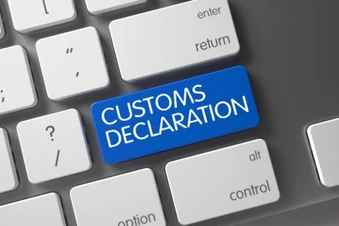 Blue Customs Declaration Key on Keyboard. 3D Stock Illustration