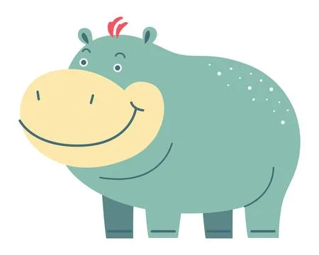 Blue cute african hippo character. Stock Illustration
