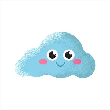 Blue cute cloud with a smile on a white background, flat vector illustration Stock Illustration