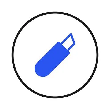 Blue cutter inside the dark circle background isolated, showcasing sharp ob.. Illustrazione stock