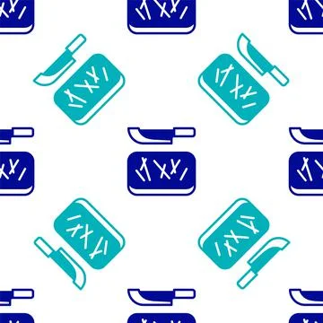 Blue Cutting board and knife icon isolated seamless pattern on white background Stock Illustration