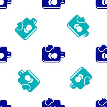 Blue Cutting board with vegetables icon isolated seamless pattern on white Stock Illustration