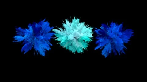 Blue Cyan Color Burst - Multiple colorful smoke explosions fluid particles alpha Stock Footage 105580157