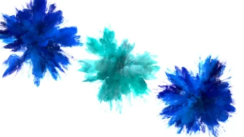Blue Cyan Color Burst Multiple colorful smoke explosions fluid particles alpha Stock Footage 105580833