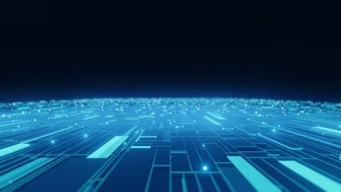 Blue Cyan Digital Circuit Grid Horizon Technology Abstract Background Glowing Stock Footage 335835900