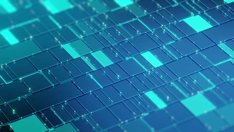 Blue Cyan Digital Tile Grid Perspective Technology Background 3D Circuit Panel Stock Footage 335835849
