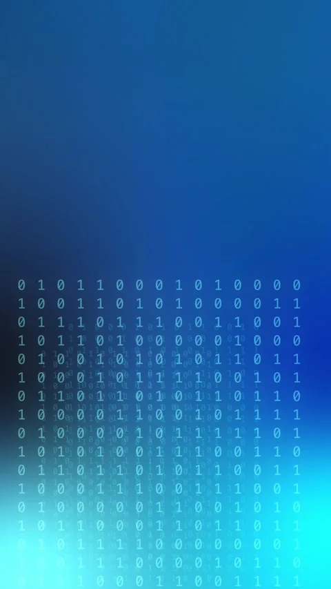 Blue cyan gradient with vertical glowing binary code, Loop Animation Stock Footage 341858036