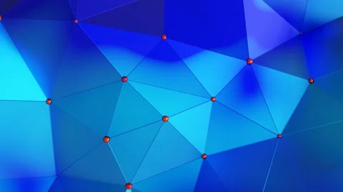 Blue-cyan low poly plane with red spheres on the vertices is slowly deformed. lo Stock Footage 156207407