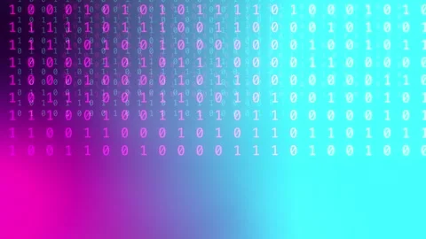Blue cyan magenta gradient filled with glowing binary code, Loop Animation Video stock 341857874