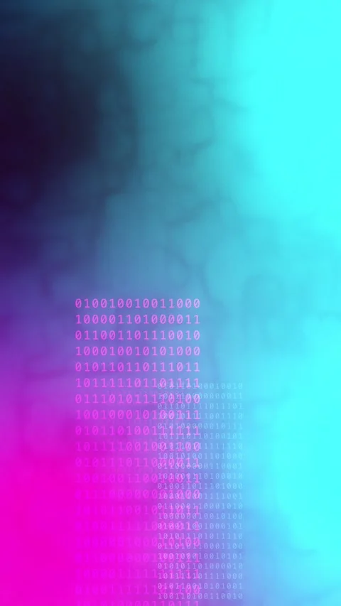 Blue cyan magenta gradient with glowing binary code, Loop Animation Stock Footage 341857294