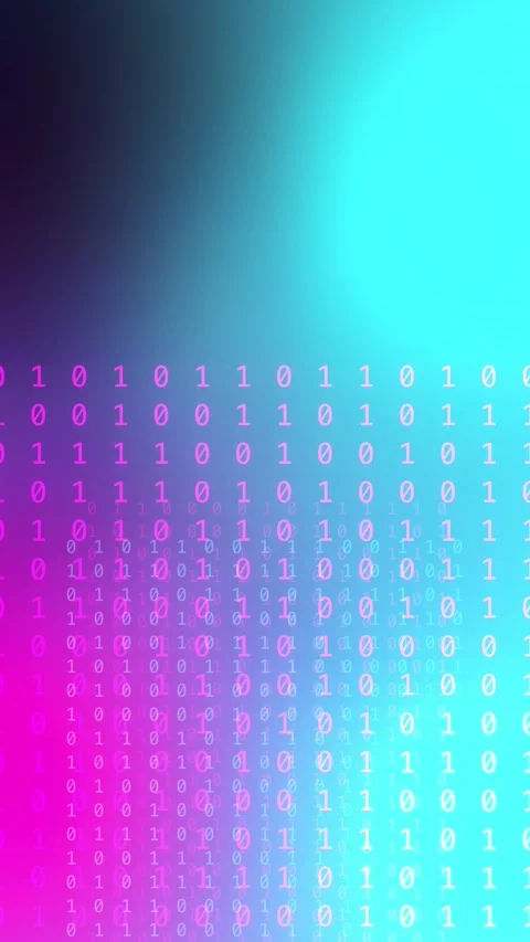 Blue cyan magenta gradient with glowing binary code, Seamless Loop Video stock 341857871