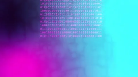 Blue cyan magenta gradient with glowing binary code, Looping Background Stock Footage 341857943