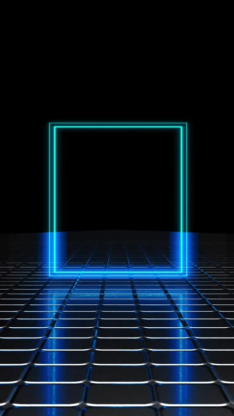 Blue Cyan Neon Rectangle Frame Futuristic Stage Background Stock Footage 341365646
