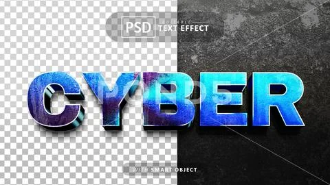Blue cyber 3d text effect editable PSD Template