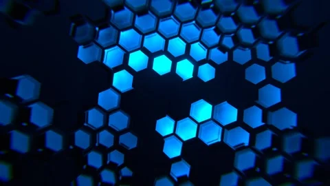 Blue Cyber ​​Abstraction with Hexagons Background VJ Loop in 4K Stock Footage 312804078