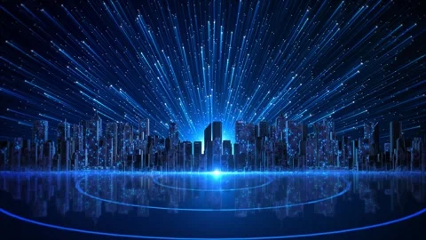 Blue Cyber City with Streaming Technology Lights and Digital Skyline 스톡 동영상 342611449