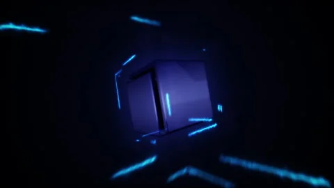 Blue Cyber Cube With Blue Laser Effect Stock Footage 231611239