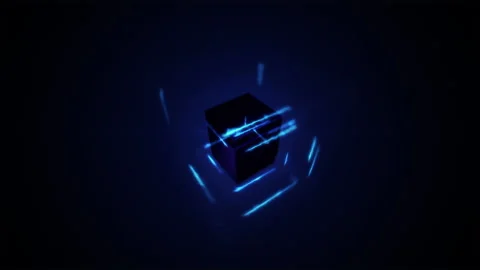 Blue Cyber Cube With Laser Effect Stock Footage 231611237