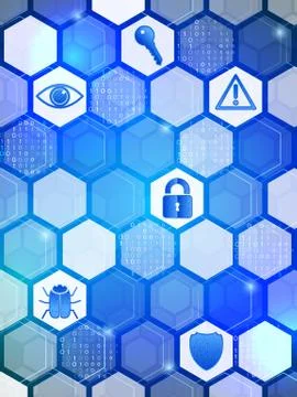 Blue cyber security on the hexagons background. Network protection internet t Stock Illustration